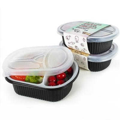 China Microwavable eco-friendly PP/RPP plastic takeaway food container blacken/red self-heating jar disposable lunch box for sale