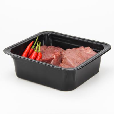 China Disposable Black Plastic Food Packing Square Food Freezer Preservation Meat Packing Container RPP/PP Take Out Frozen Food Tray for sale