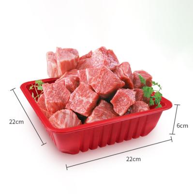 China Eco-Friendly Frozen Food Packaging Take Away Disposable Microwavable Red Plastic Meat Packing Tray Food Preservation Box RPP/PP for sale