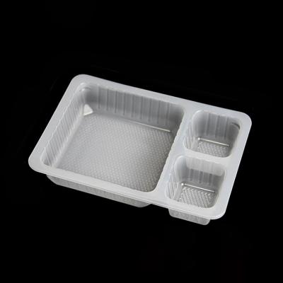 China Custom Eco-Friendly Food Packaging Tray Disposable Food Packaging Logo Food Grade RPP/PP Recycle 3 Compartment Food Trays for sale