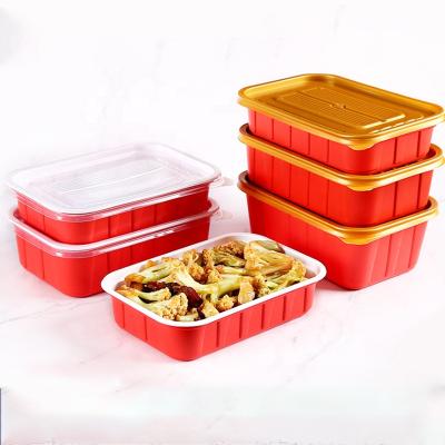 China Food Meal Lunch Wholesale Disposable Red RPP / PP Microwavable Plastic Take Away Food Packaging Lunch Box Container for sale