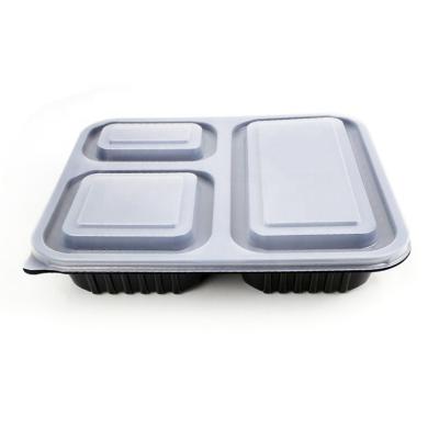 China Food Meal Lunch Container PP Eco Friendly Disposable 3 Compartment Plastic Square Black Lunch Box for sale