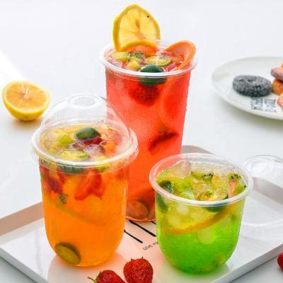 China Disposable Reusable Clear U Shaped Bubble Tea Ice Cream Beverage Drink Cups 16oz Plastic Water Cup With Lids for sale