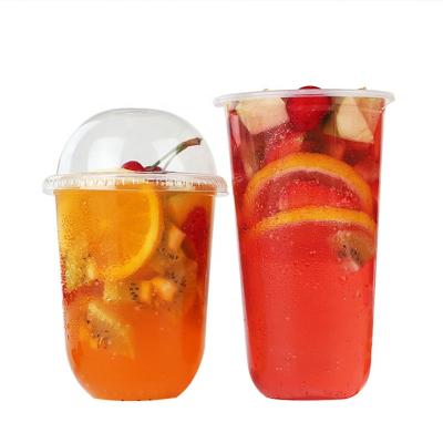 China Cold drink u shape beverage cups 700ml bubble clear juice catering cold drink large plastic cups with lids for milktea for sale