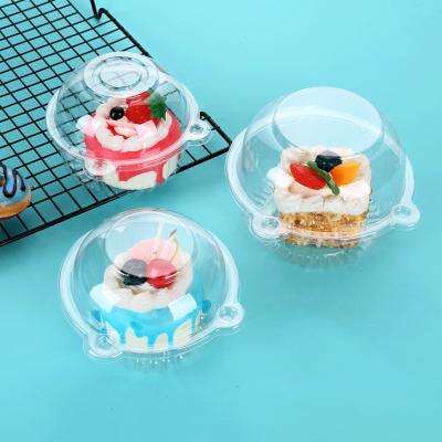 China Food Grade RPET/PET Disposable Clamshell Cake Packaging Container Clear Mini Individual Round Cupcake Boxes Clear Plastic for sale