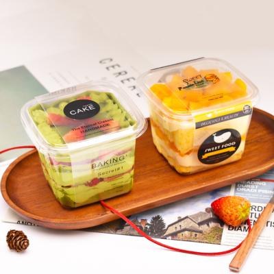 China Disposable Take Out Square Disposable Transparent Cake Cup Blister Fruit Cheese Plastic Cake Box RPET/PET Packaging for sale