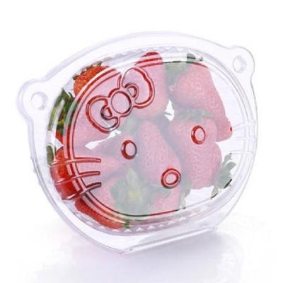 China Disposable Plastic Clear Blister Materials Recycled RPET/PET Cute Fruit Salad Packaging Boxes 250g Clear Clamshell Siamese Storage Container for sale