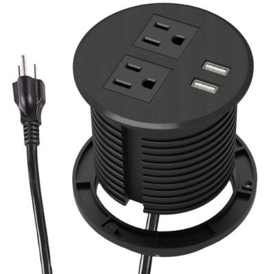 China Industrial Power Grommet Desktop Outlet, with 2 AC Outlets, Dual USB Ports, 6.5 Ft Cord, Using for Home, Office, Black for sale