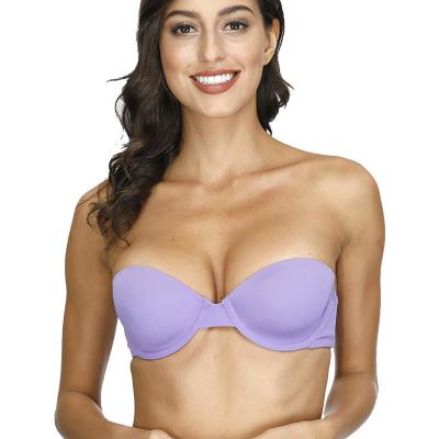 China QUICK DRY ladies smooth removable bra women bra half cup support thin bra non-slip soft steel strapless invisible rim for sale