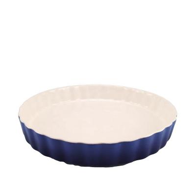 China Ceramic Smoothwall Pie Pan Gradient Blue Family Baking Disposable Serving Dish for sale