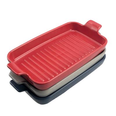 China Sustainable Hot Selling Bakeware Baking+dishes Baker Cookingpan Rectangular Baking Ceramic Dish With Handles Set for sale