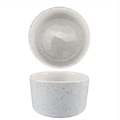 China Small Viable Round Ramekin Of White Sesame Dots Pudding Bowl Souffle Dish Baking Cups for sale