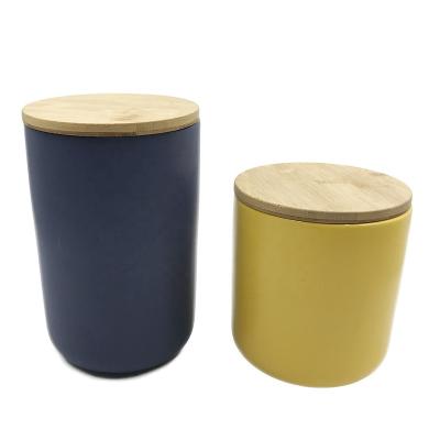 China Simple Viable Style Reusable Bamboo Lid Ceramic Kitchen Elegant Canister for sale