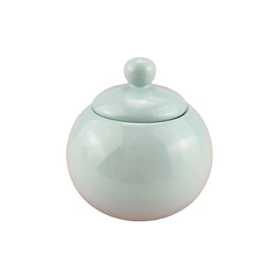 China Sustainable European Cute Blue Canister Style Ceramic Pot Sugar Bowl With Lid for sale