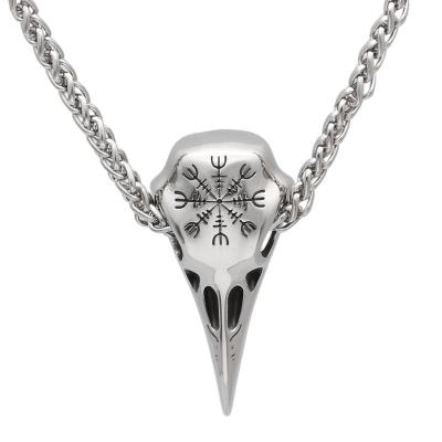 China 316L Stainless Steel Viking Odin's Raven Amulet Helm Of Awe Ravenskull Pendant Necklace Religious for sale