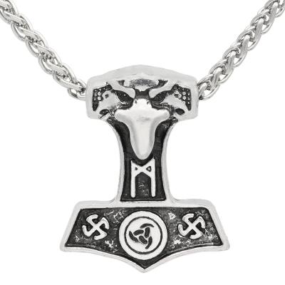 China Religious Men Norse Viking Raven Face Rune Amulet MJOLNIR Pagan Pendant Necklace for sale