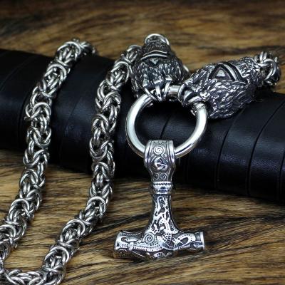 China Bear Paw With Mjolnir Thor Hammer Stainless Steel Religious Norse Viking Necklace With Valknut Gift for sale