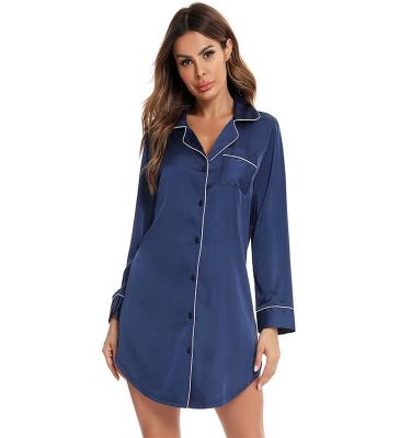 China Sexy QUICK DRY sleepwear for honeymoon pajamas silk home wear long sleeve v-neck sleep dress for women for sale