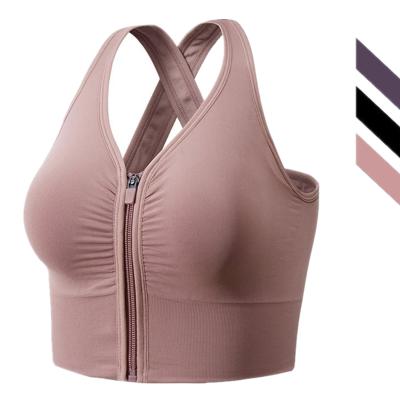 中国 New Design Breathable Women Zipper Front Closure Seamless Breathable Bra Yoga Sports Wear 販売のため