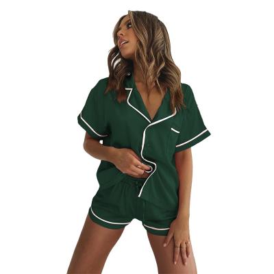 China QUICK DRY Custom Satin Women Summer Two Piece Pajamas Set Sexy Sleep Wear Te koop