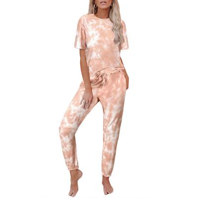 China QUICK DRY Women's Clothing Tie Dye Printing Two Piece Set Shorts Sleeves Pajamas Home Wear en venta