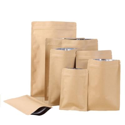 China Cheap Price Natural Lined Brown Zipper Flat Heat Food Wrap Resealable Kraft Paper Bag Recyclable for sale