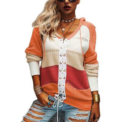 China Breathable Long Sleeve Hit Color Quilting Ladies Plus Size Thick Pullover Sweater for sale