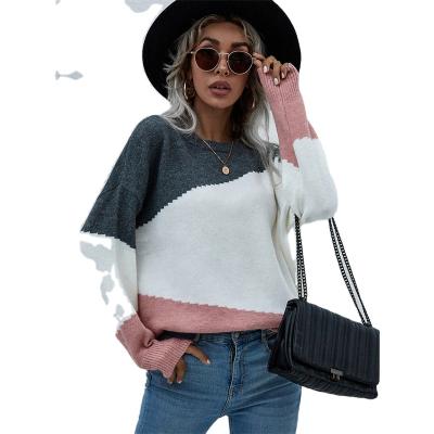 China European and American Ladies Round Sweater Stripes Neck Breathable Thick Sweater for sale