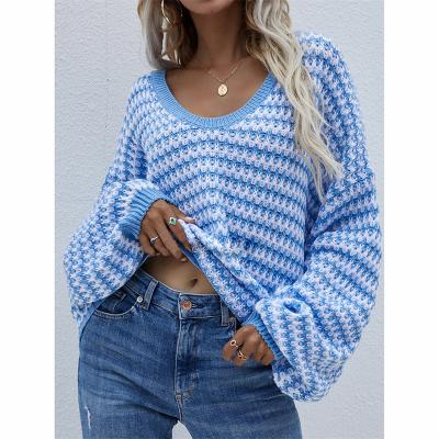 China Breathable Striped V-Neck Sweater Plus Size Elegant Lady Sweater Ladies Pullovers for sale