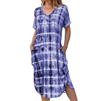 China Antistatic Latest Fashion Women Summer Tie Dye Maxi Dresses Striped Casual Pocket Dresses for sale