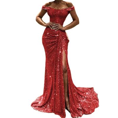 China 2021 Anti-Static Off The Shoulder Women High Fashion Beaded Evening Dress Dresses for sale