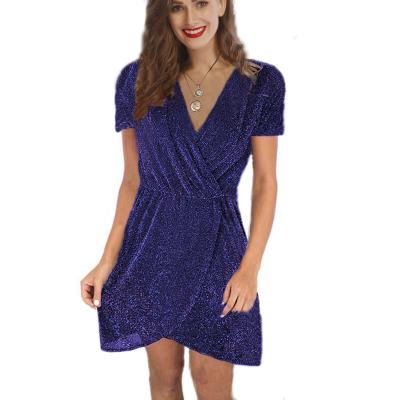 China 2021 New Summer Women's V-Neck Dress Sequin Nightclub Party Dress Irregular Elegant Spring and Casual Dress for sale