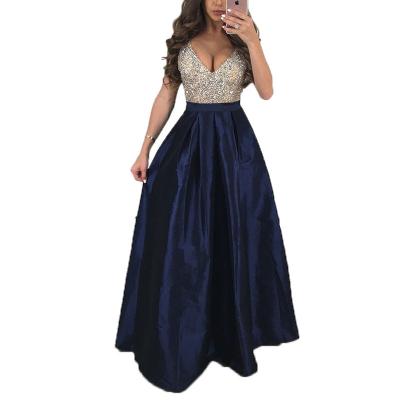 China Manufacturer Ladies Sleeveless V-Neckline Sleeveless Evening Dress Anti-Static Sequin Elegant Ladies Long Evening Dress for sale