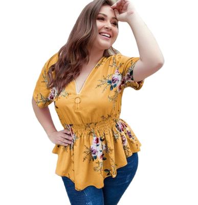 China Anti-pilling Women's Short Zipper Long Sleeve V-Neckline Plus Size Shirt Elegant Printed Top Plus Size Top for sale