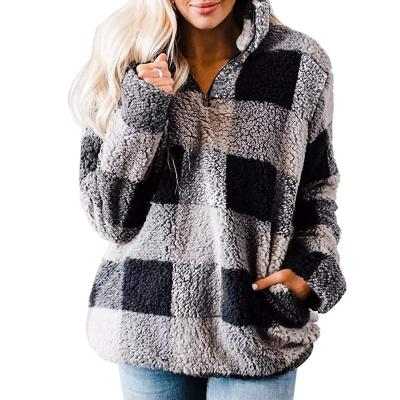 China Anti-wrinkle Check Stand Collar Sweater Sweater High Quality Women's Winter Thick Coats Long Sleeved for sale