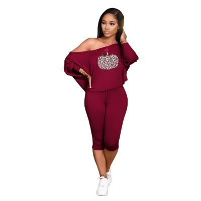 China Breathable Women Fashion Casual Slant Shoulder Loose Plus Size Autumn Two Piece Sets for sale