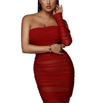 China Sustainable Hot-selling Formal Shoulder Maxi Dress 2021Fasion Of Autumn New Styles In Europe And America One for sale