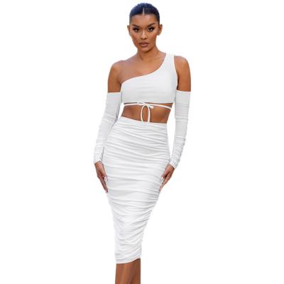 China Viable Pure Color Leisure Bodycon Dress Breast Urban Irregular Women Wrapped Skirt Suit for sale