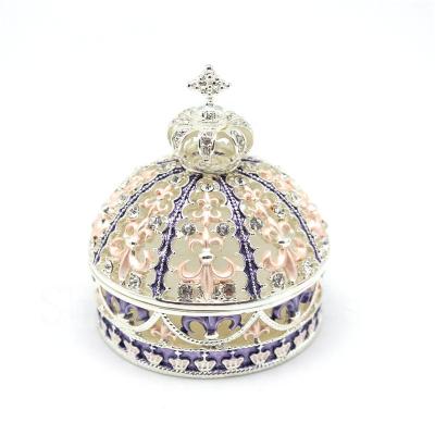 China Enamel Wedding Favor Crown Shape Trinket Box Metal Ring Gift Box Birthday Gifts for sale