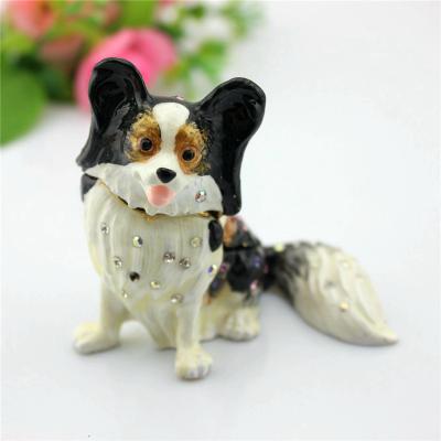 China Small Enamel Metal Dog Trinket Box Animal Shape Jewelry Box Home Decorative Gift Box for sale