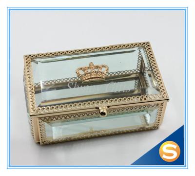 China Golden Wedding Gifts Crown Glass Jewelry Box Trinket Box Gift Box for sale