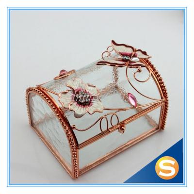 China Wedding Gifts Glass Metal Jewelry Box Clear Glass Trinket Box for sale