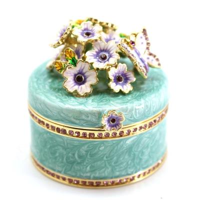 China Enamel Wedding Favor Metal Encrusted Jewelry Butterfly On Flower Trinket Box Jewelry Gift Box for sale