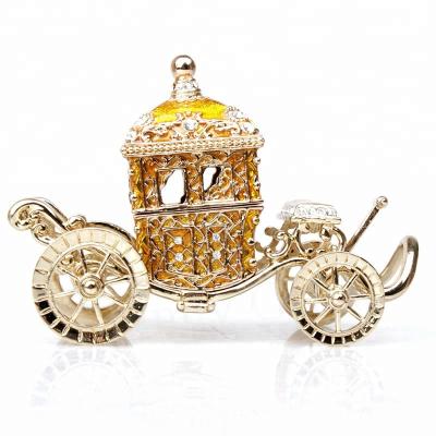 China Metal Vintage Trolley Vanity Jewelry Trinket Box With Crystal Jewelry Box For Earring for sale