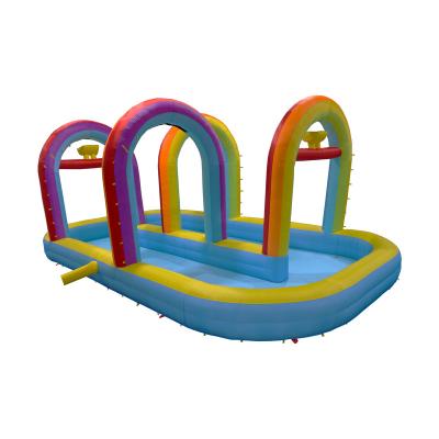 China Mini Roof Top Play Center Water Park Sports Outdoor Kids Plastic Inflatable Baby Amusement Park Pool With Blower for sale