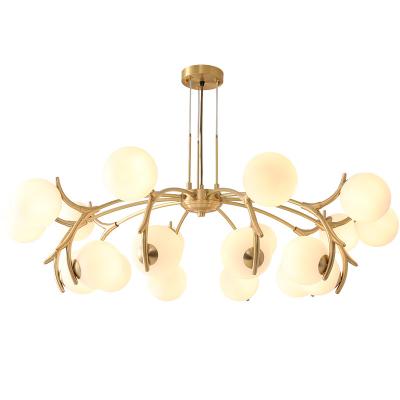 China Large Chandelier Living Room Hot Sale Online Restaurant Modern Pure Retractable Copper Glass Bulb White Brass Ceiling Lamp for sale