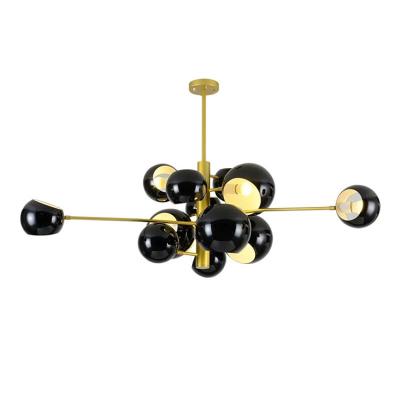 China Black and White Industrial Modern Magic Bean Shape Metal Round Ball Art Building Duplex Chandelier Ceiling Living Room Chandelier for sale