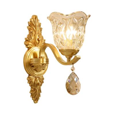 China Modern Hand-carved Copper Bedside Aisle Bedroom Living Room Glass Wall Lamp Single Head Led Wall Lamp Hotel Stair Lamp for sale