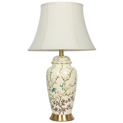 China Home Decoration Chinese Style Ceramic Living Room Near Lamp Copper Base Warm Flowers And Birds Lamp for sale