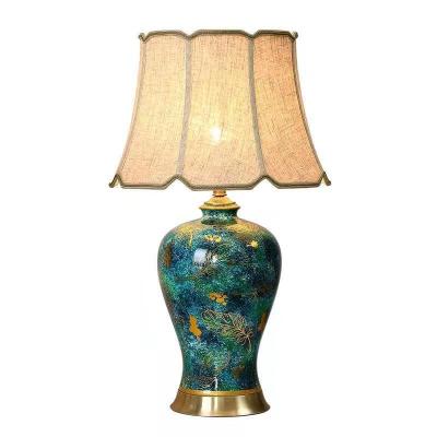 China Chinese classic creative cheap green home vase ceramic body designer lamp hotel home living room decorative lamp for sale